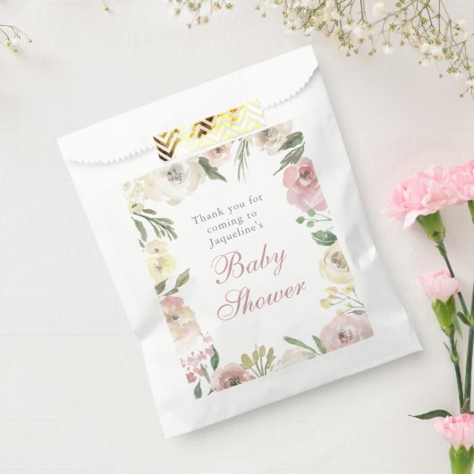 Elegant Baby shower Blush Roze Bloemen Custom Bedankzakje (Gezegeld)