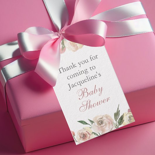 Elegant Baby shower Blush Roze Bloemen Custom Cadeaulabel