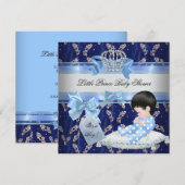 Elegant Baby shower Boy Blue Little Prince Crown 2 Kaart (Voorkant / Achterkant)