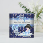 Elegant Baby shower Boy Blue Little Prince Crown 2 Kaart (Staand voorkant)