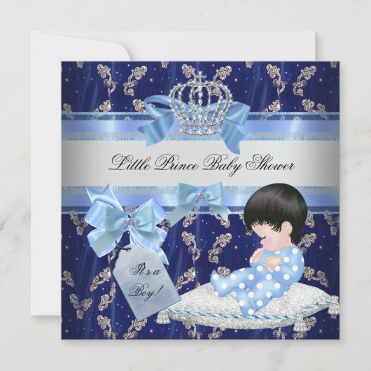 Elegant Baby shower Boy Blue Little Prince Crown 2 Kaart (Voorkant)