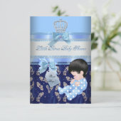 Elegant Baby shower Boy Blue Little Prince Crown 2 Kaart (Staand voorkant)