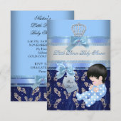 Elegant Baby shower Boy Blue Little Prince Crown 2 Kaart (Voorkant / Achterkant)