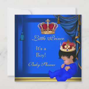 Elegant Baby shower Boy Blue Little Prince Crown 5 Kaart