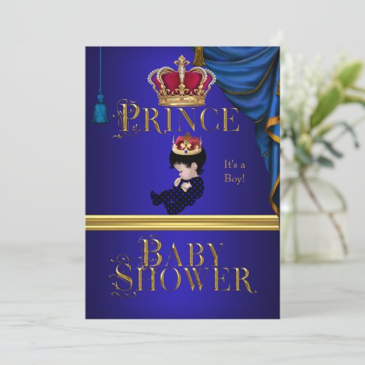 Elegant Baby shower Boy Blue Little Prince Crown Kaart (Staand voorkant)