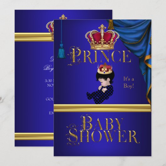 Elegant Baby shower Boy Blue Little Prince Crown Kaart (Voorkant / Achterkant)