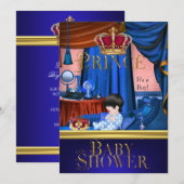 Elegant Baby shower Boy Blue Little Prince Crown Kaart (Voorkant / Achterkant)