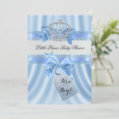 Elegant Baby shower Boy Blue Little Prince Crown Kaart (Staand voorkant)