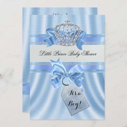 Elegant Baby shower Boy Blue Little Prince Crown Kaart (Voorkant / Achterkant)