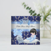 Elegant Baby shower Boy Blue Little Prince Crown Kaart (Staand voorkant)