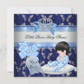 Elegant Baby shower Boy Blue Little Prince Crown Kaart (Voorkant)