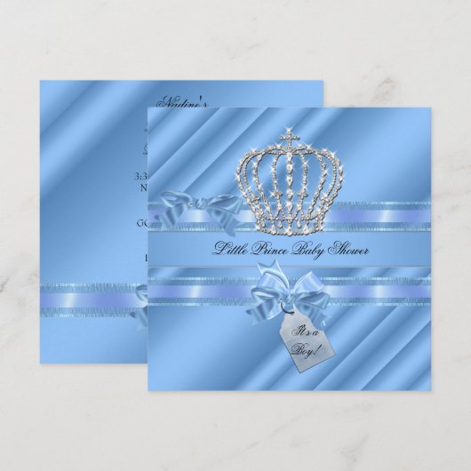 Elegant Baby shower Boy Blue Little Prince Crown Kaart (Voorkant / Achterkant)