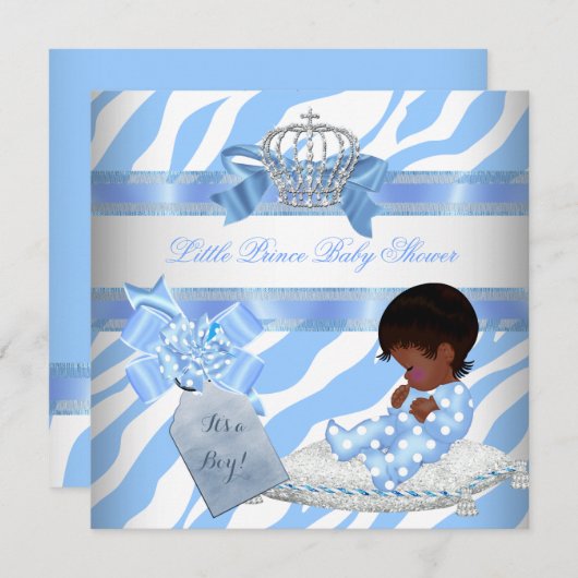 Elegant Baby shower Boy Blue Zebra Prince Ethnic Kaart (Voorkant / Achterkant)