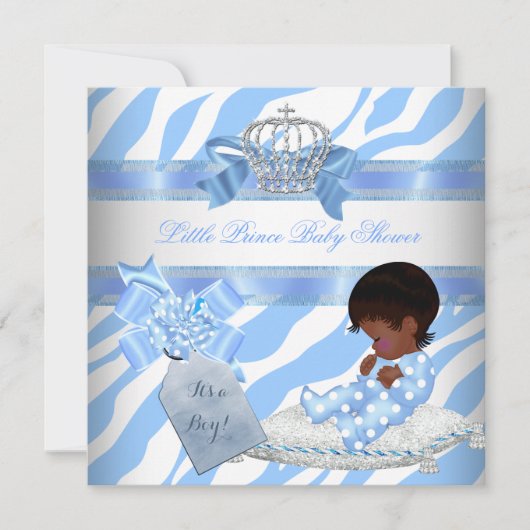 Elegant Baby shower Boy Blue Zebra Prince Ethnic Kaart (Voorkant)