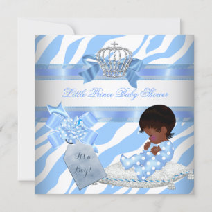 Elegant Baby shower Boy Blue Zebra Prince Ethnic Kaart