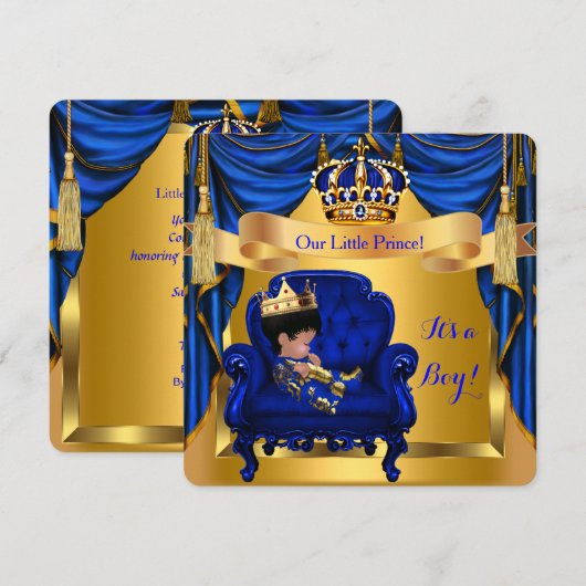 Elegant Baby shower Boy Prince Royal Blue Gold Kaart (Voorkant / Achterkant)