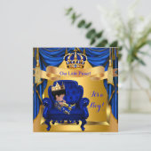 Elegant Baby shower Boy Prince Royal Blue Gold Kaart (Staand voorkant)
