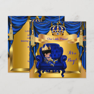 Elegant Baby shower Boy Prince Royal Blue Gold Kaart