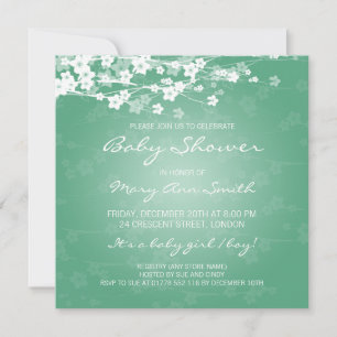 Elegant Baby shower Cherry Blossom Mint Kaart