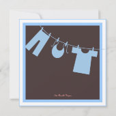 Elegant Baby shower Clothes Line Blue Invitation Kaart (Achterkant)