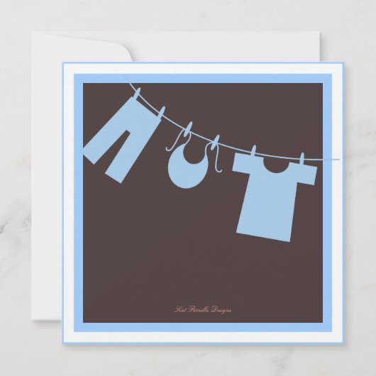 Elegant Baby shower Clothes Line Blue Invitation Kaart (Achterkant)
