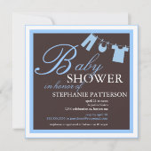 Elegant Baby shower Clothes Line Blue Invitation Kaart (Voorkant)