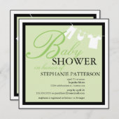 Elegant Baby shower Clothes Line Green Invitation Kaart (Voorkant / Achterkant)
