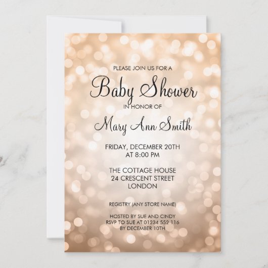 Elegant Baby Shower Copper Glitter Lights Kaart (Voorkant)