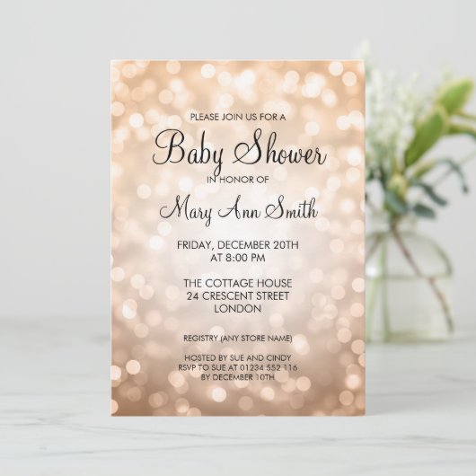 Elegant Baby Shower Copper Glitter Lights Kaart (Staand voorkant)