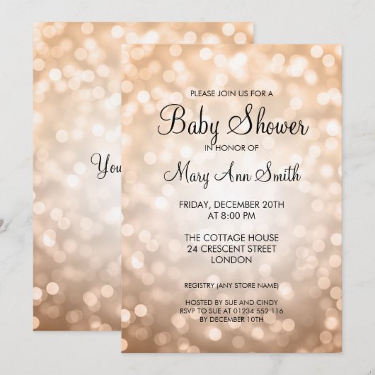 Elegant Baby Shower Copper Glitter Lights Kaart (Voorkant / Achterkant)