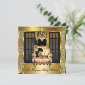 Elegant Baby shower Damask Chandelier Gold Stolid Kaart (Staand voorkant)