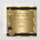 Elegant Baby shower Damask Chandelier Gold Stolid Kaart (Achterkant)