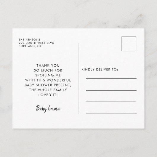 Elegant baby shower dank u briefkaart (Achterkant)