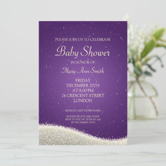 Elegant Baby shower Dazzling Sparkles Paars Kaart (Staand voorkant)