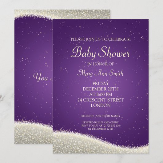 Elegant Baby shower Dazzling Sparkles Paars Kaart (Voorkant / Achterkant)