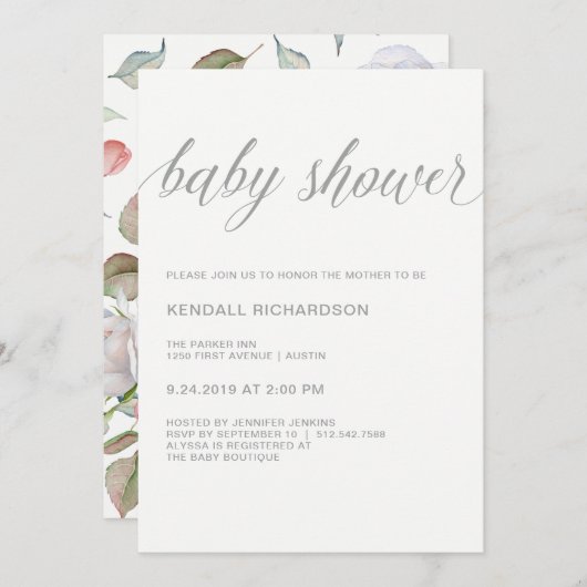 Elegant Baby shower | Delicate Floral Back Kaart (Voorkant / Achterkant)