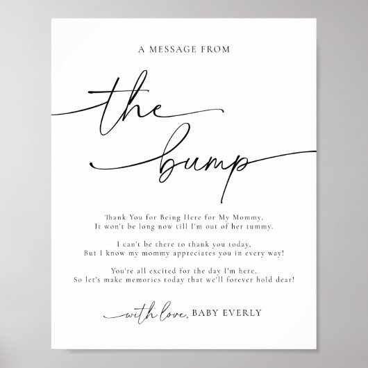 Elegant Baby shower Een bericht van het bump teken Poster (Voorkant)