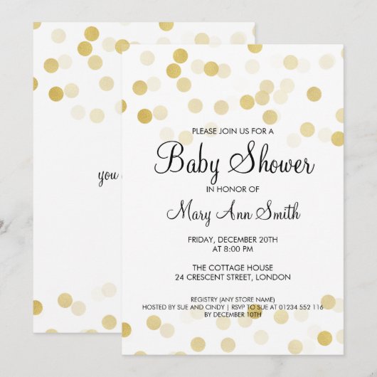 Elegant Baby shower Faux Gold Foil Glitter Lights Kaart (Voorkant / Achterkant)