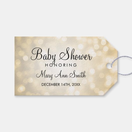 Elegant Baby shower Favor Gold Glitter Lights Cadeaulabel (Voorkant (Horizontaal))