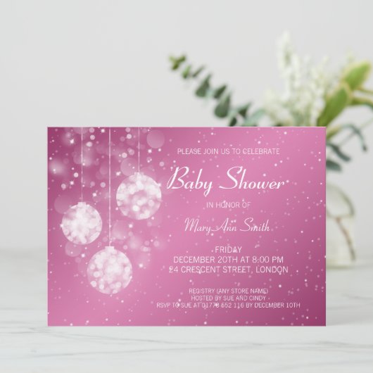 Elegant Baby shower Festive Baubles Pink Kaart (Staand voorkant)