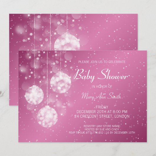 Elegant Baby shower Festive Baubles Pink Kaart (Voorkant / Achterkant)