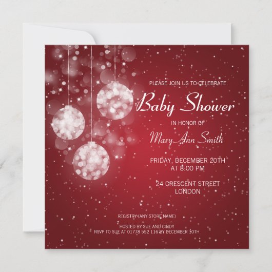 Elegant Baby shower Festive Baubles Red Kaart (Voorkant)