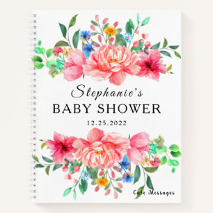 Elegant baby shower gastboek roze roos bloem notitieboek