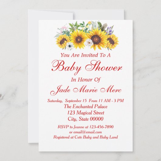 Elegant Baby shower Gele zonnebloem Kaart (Achterkant)