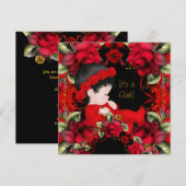 Elegant Baby shower Girl Red Rose Flowers 2 Kaart (Voorkant / Achterkant)