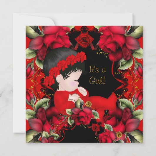 Elegant Baby shower Girl Red Rose Flowers 2 Kaart (Voorkant)