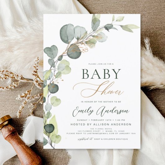 Elegant Baby shower groen Eucalyptus Kaart