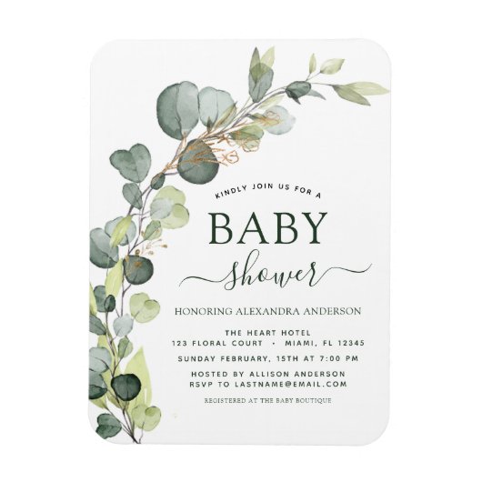 Elegant Baby shower groen Eucalyptus Magneet (Verticaal)