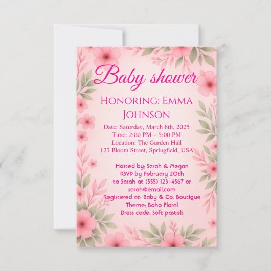 Elegant Baby Shower Invitation for Girls Save The Date (Voorkant)