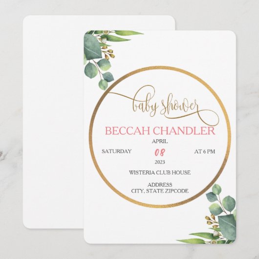 Elegant Baby shower Invitation Kaart (Voorkant / Achterkant)